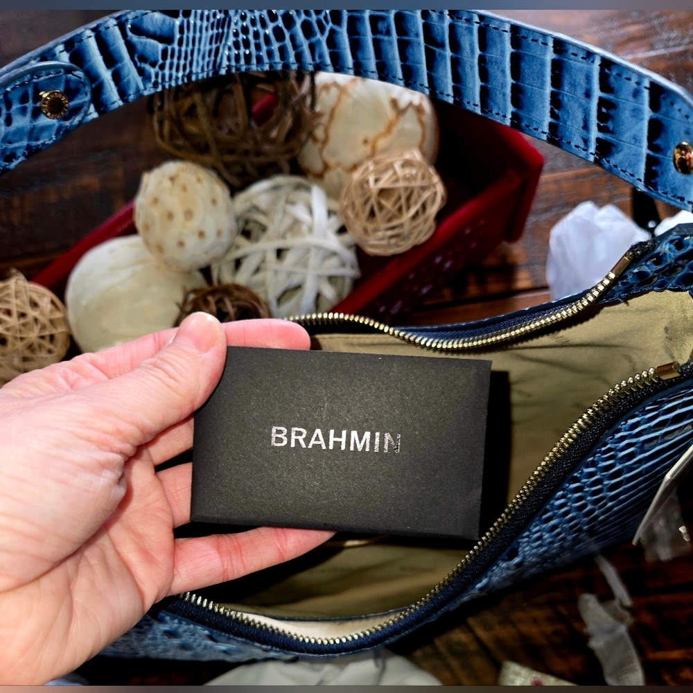 Brahmin Navy Croc-Embossed Shoulder Bag - Picture 6 of 7